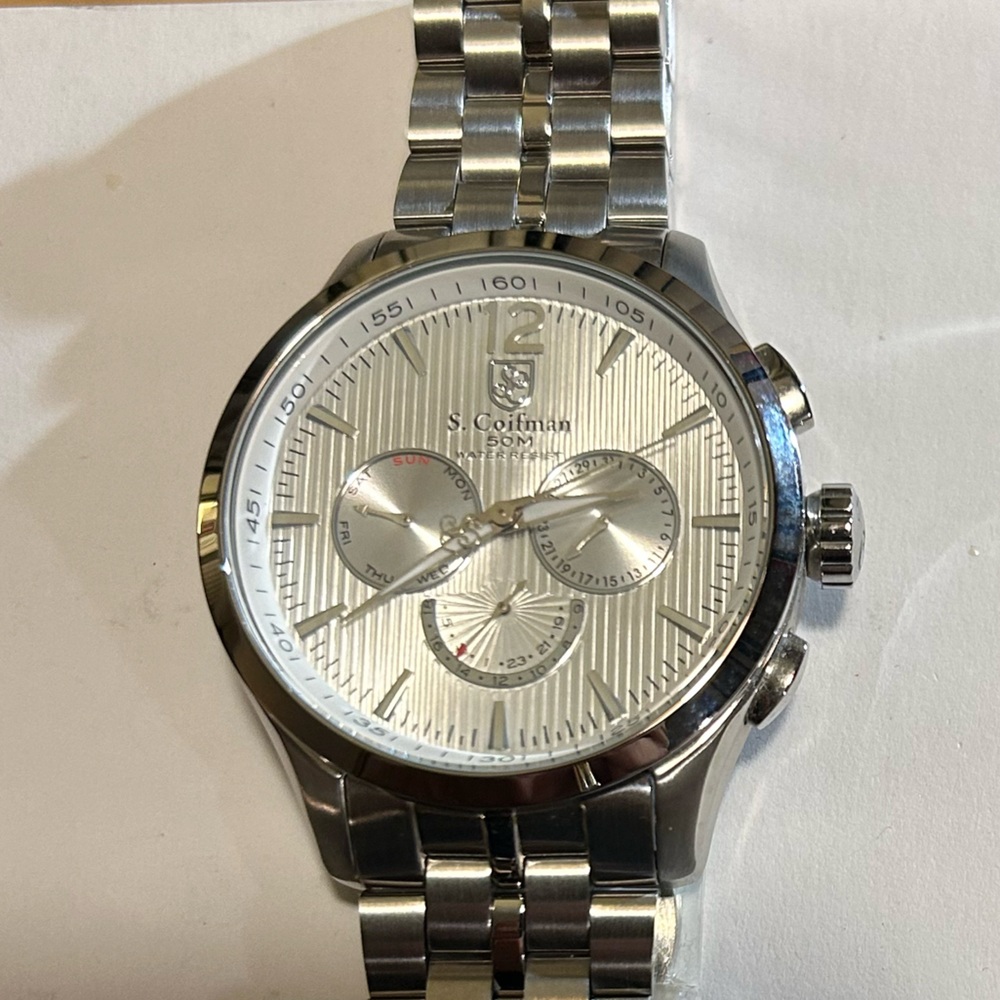 S. Coifman Watch With 44mm Silver Chronograph Face & Silver Bracelet